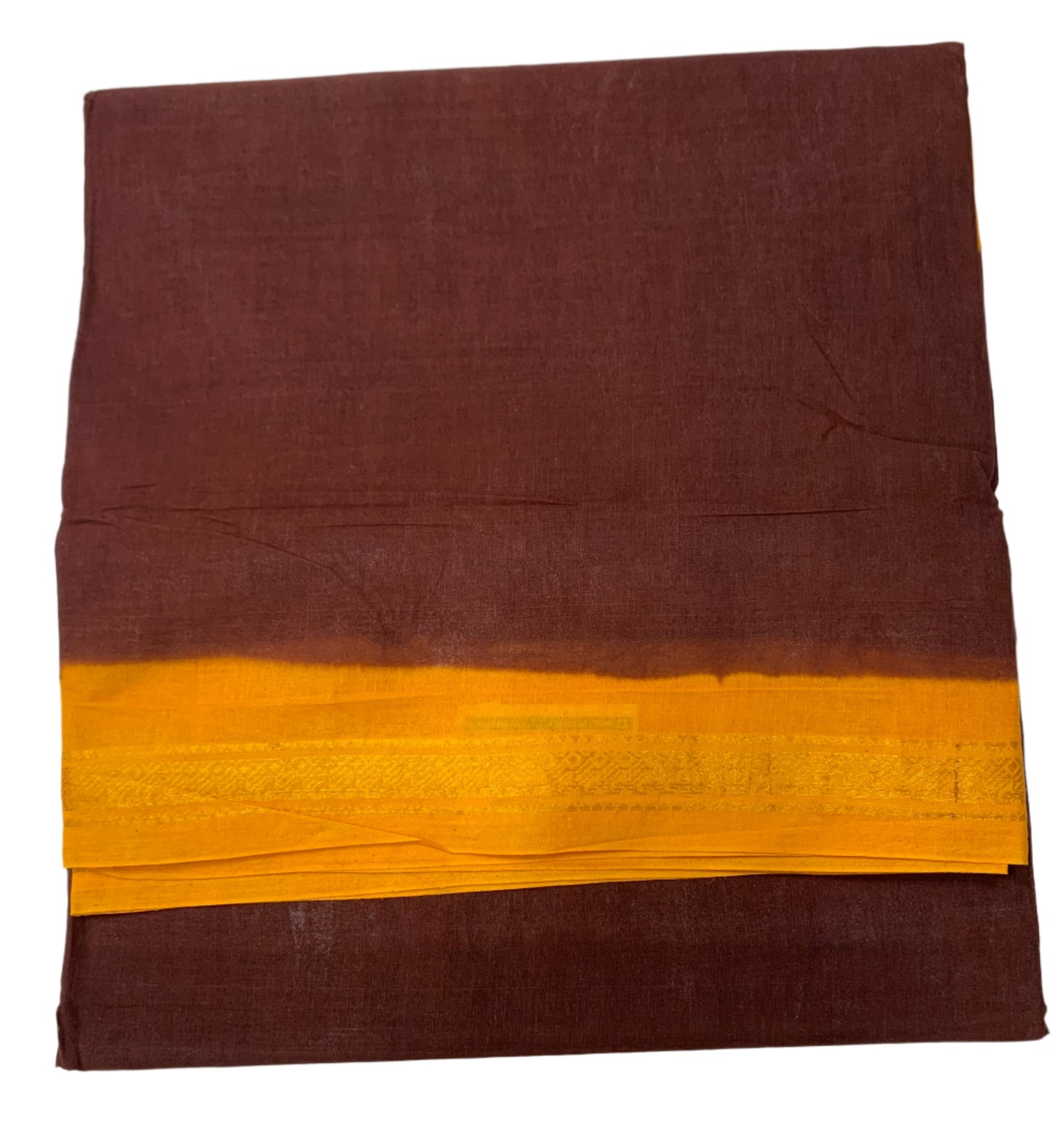 9 yards Cotton Saree Brown Colour with Yellow Border