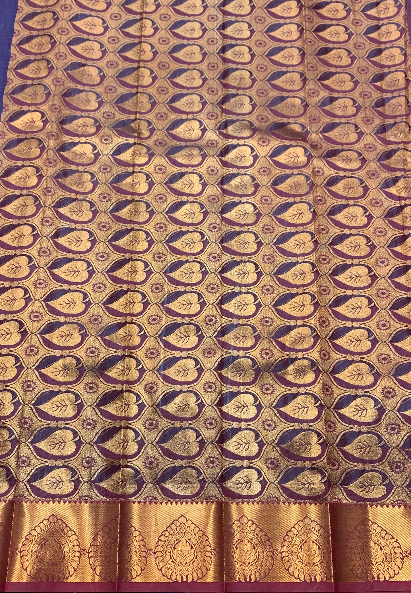 Vegan Silk Saree Dark Magenta Colour Saree with Copper Border