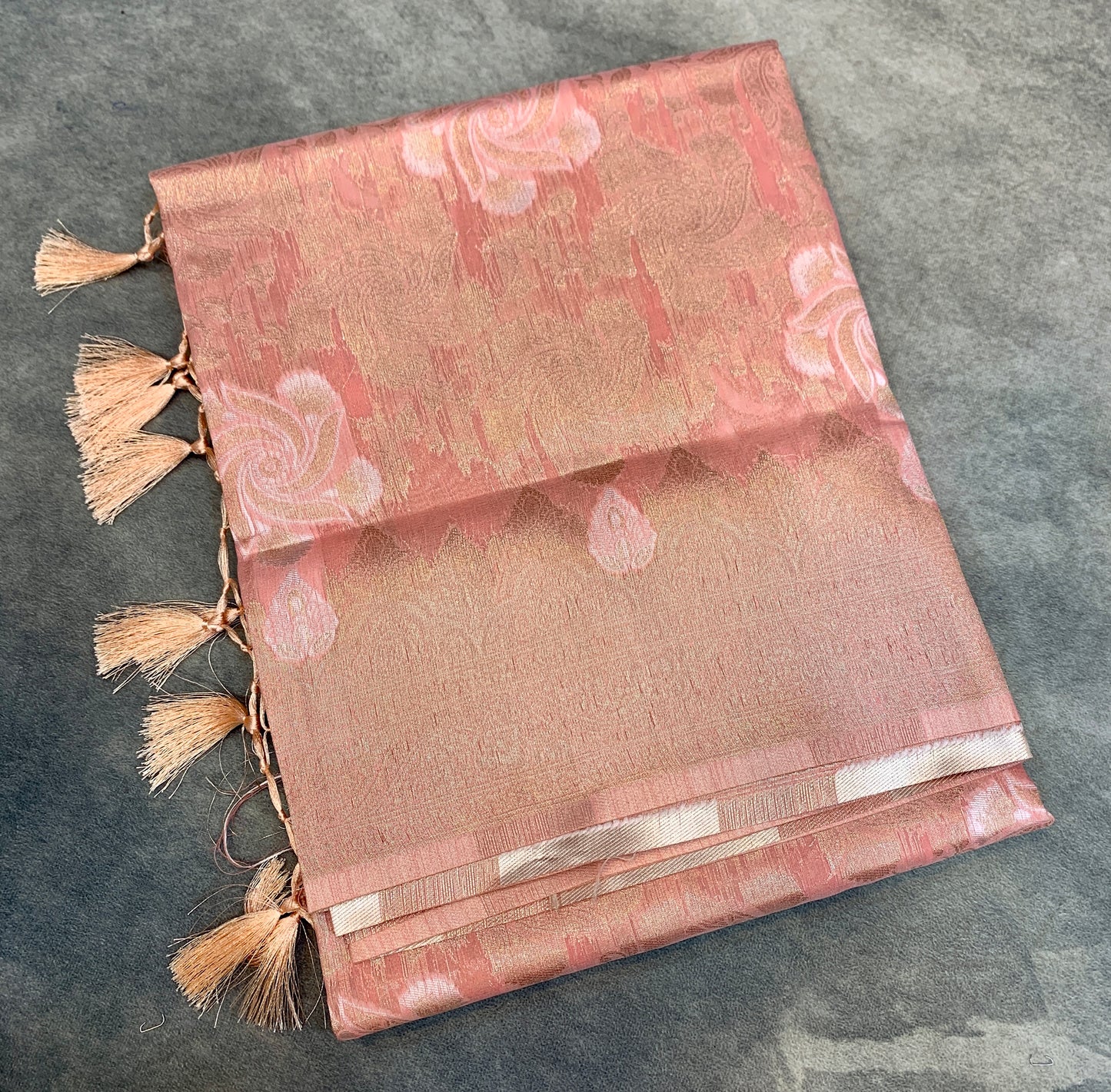 Banaras Katan Saree Baby Pink Colour with Katan Work Border