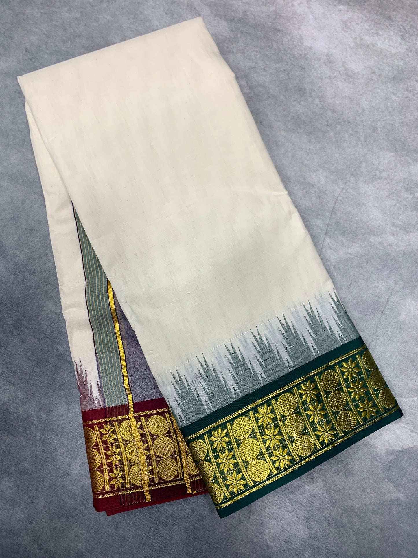 10x6 Korvai Cotton Dhoti Half White Colour