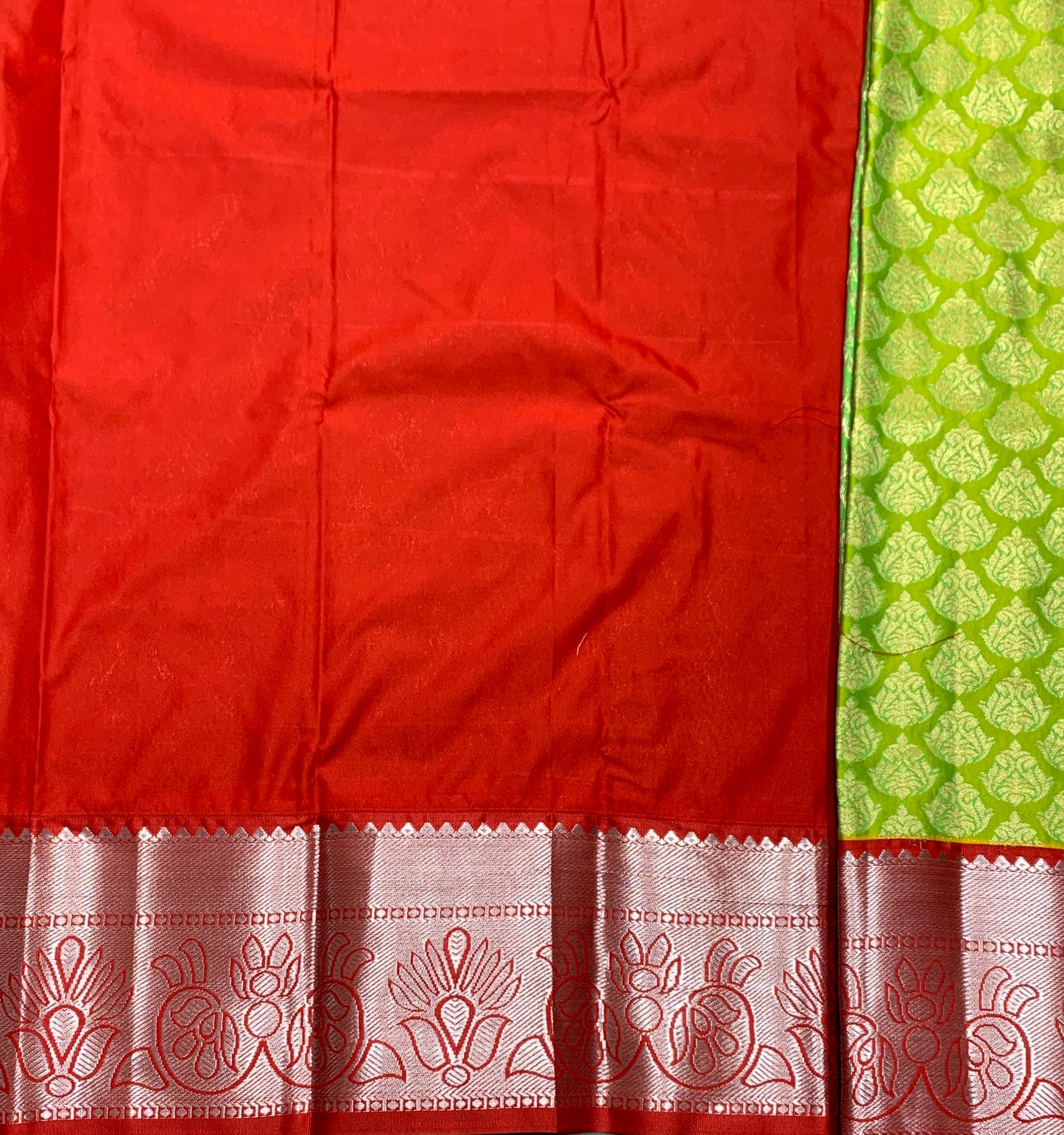 Light Green Shade Vegan Silk Kids Pattu Pavadai with Contrast border for age 2 to 5