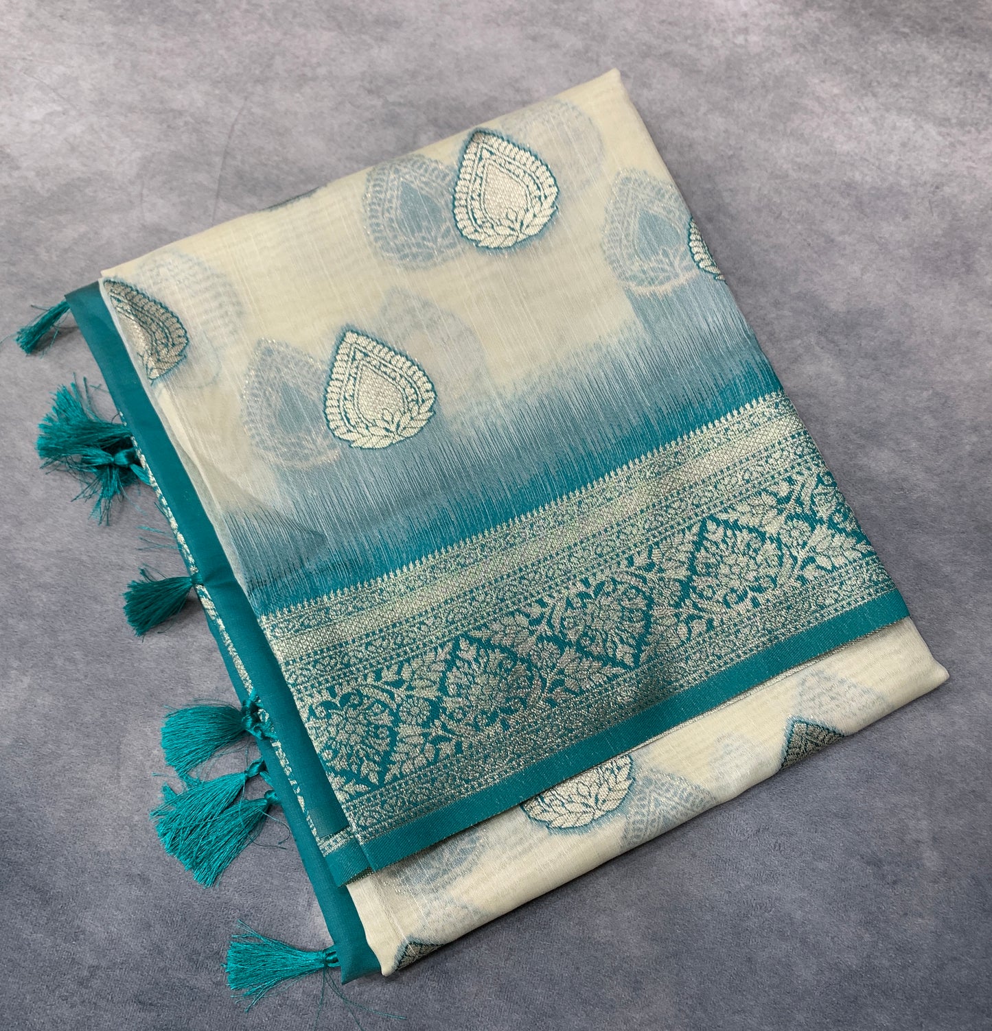 Banaras Katan Saree Off White Colour with Katan Work Border