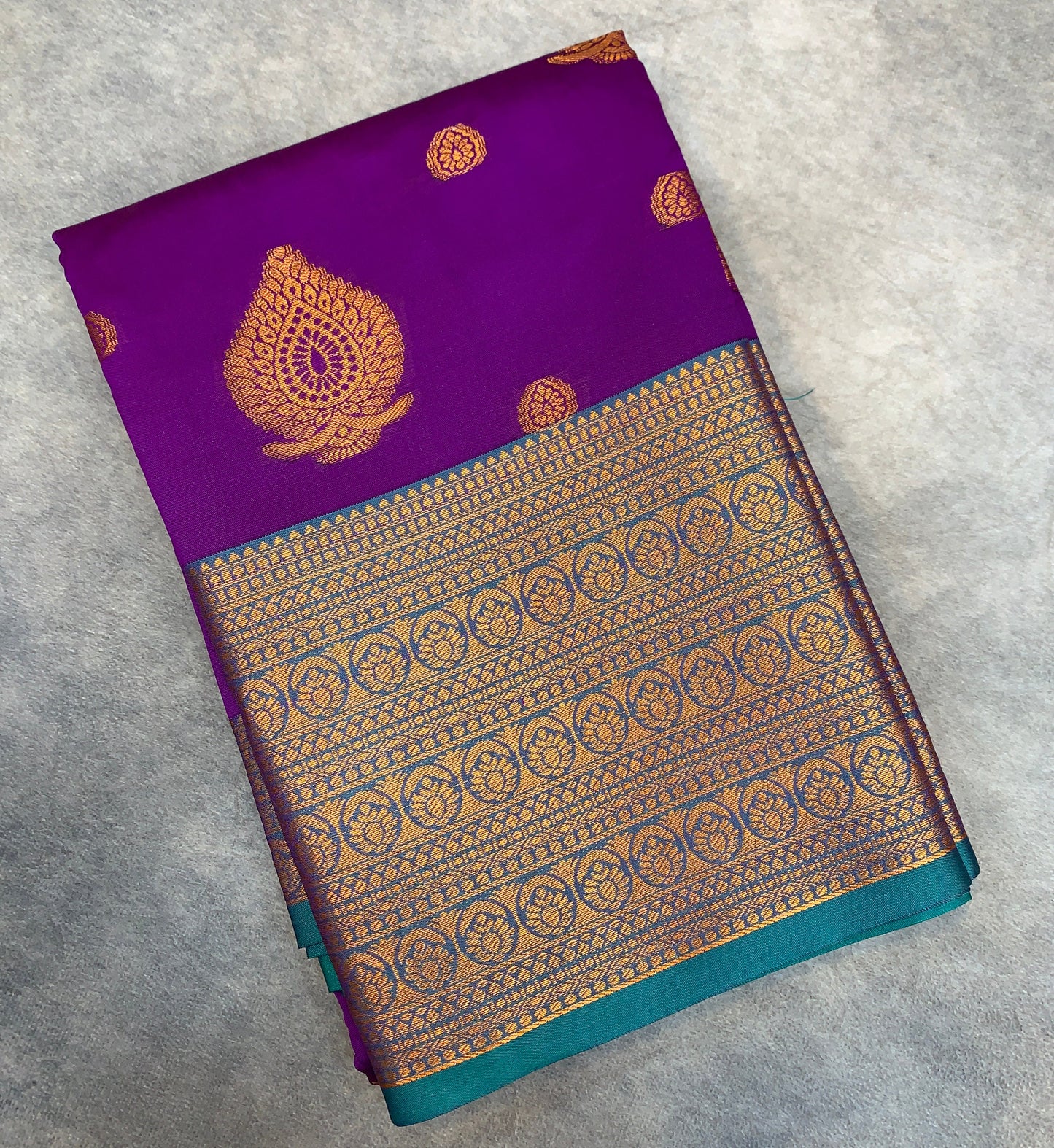 Soft Silk Casual Saree Purple Colour with Rama Green and Golden Colour Border