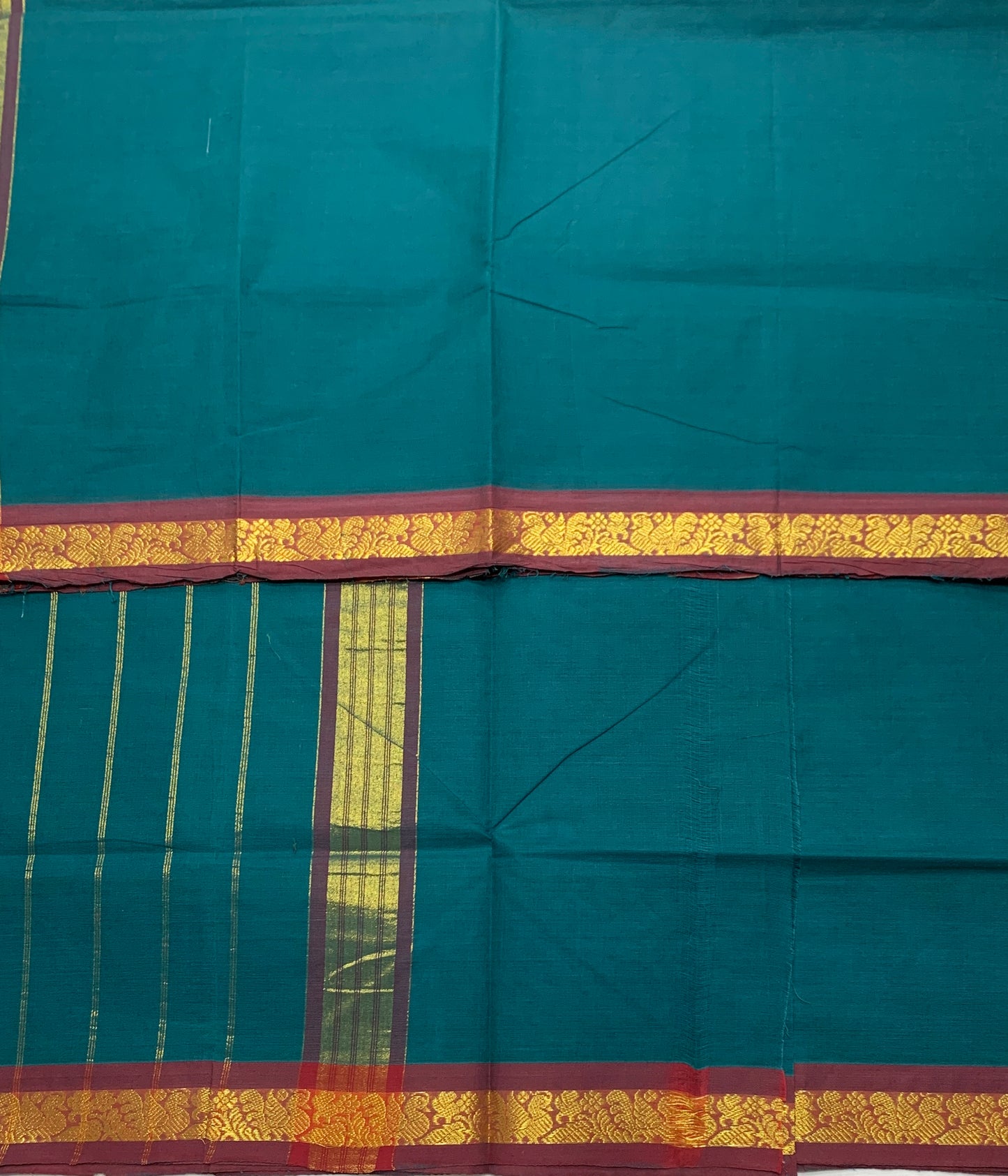 Chettinad Cotton Saree Rama Green Colour with Brown Border