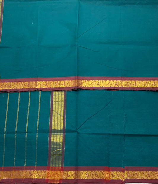Chettinad Cotton Saree Rama Green Colour with Brown Border