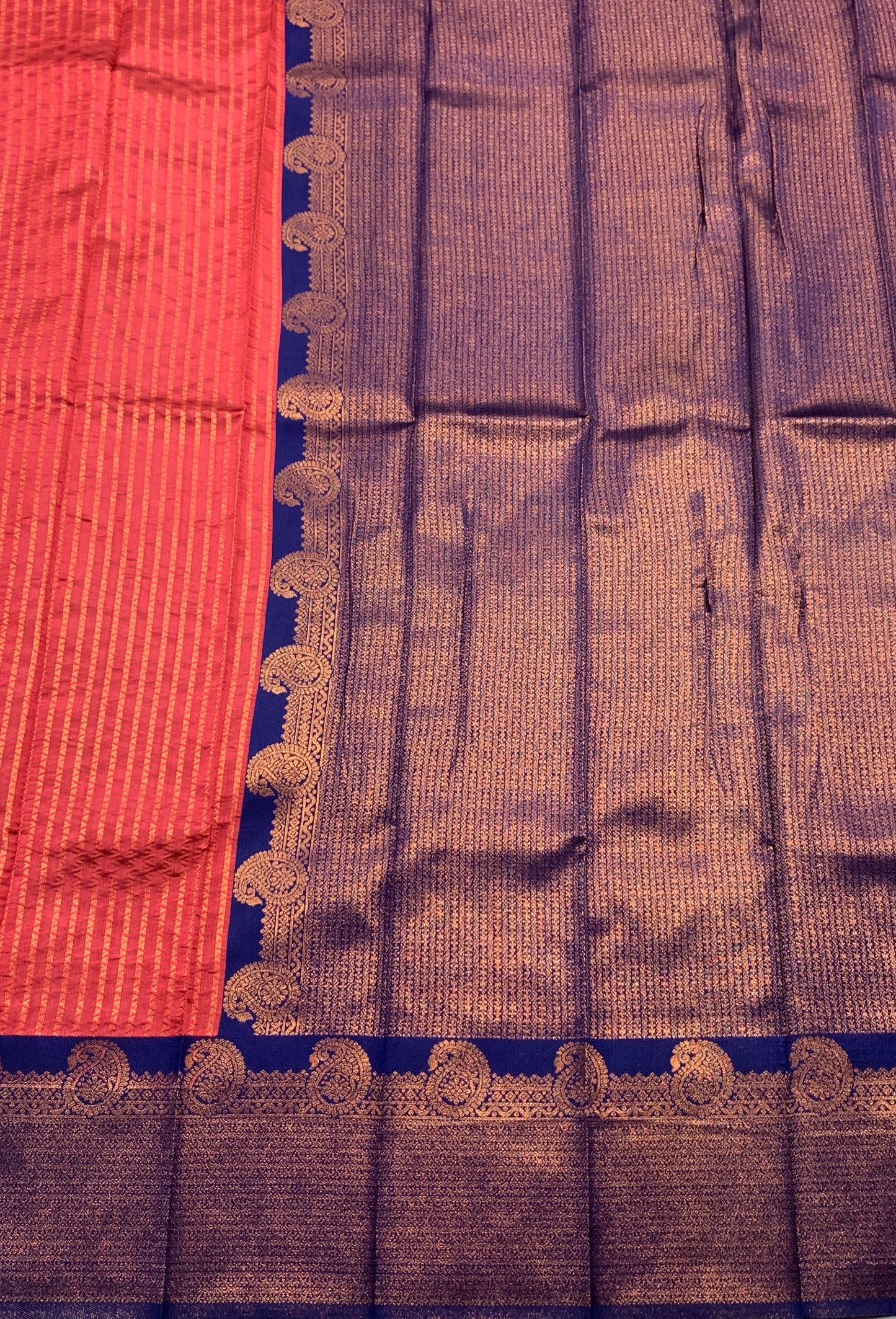 Tomato Pink Colour Art Silk Saree Colour with Navy Blue Border