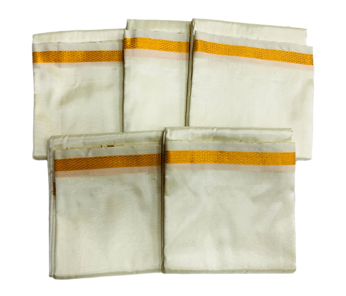 Art Silk Pooja Towel Cream Colour with Zari Border - Pack of 5
