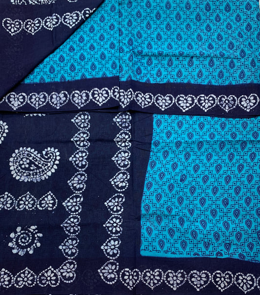Chettinad Sungudi Cotton Sky Blue Colour with Navy Blue Colour Border