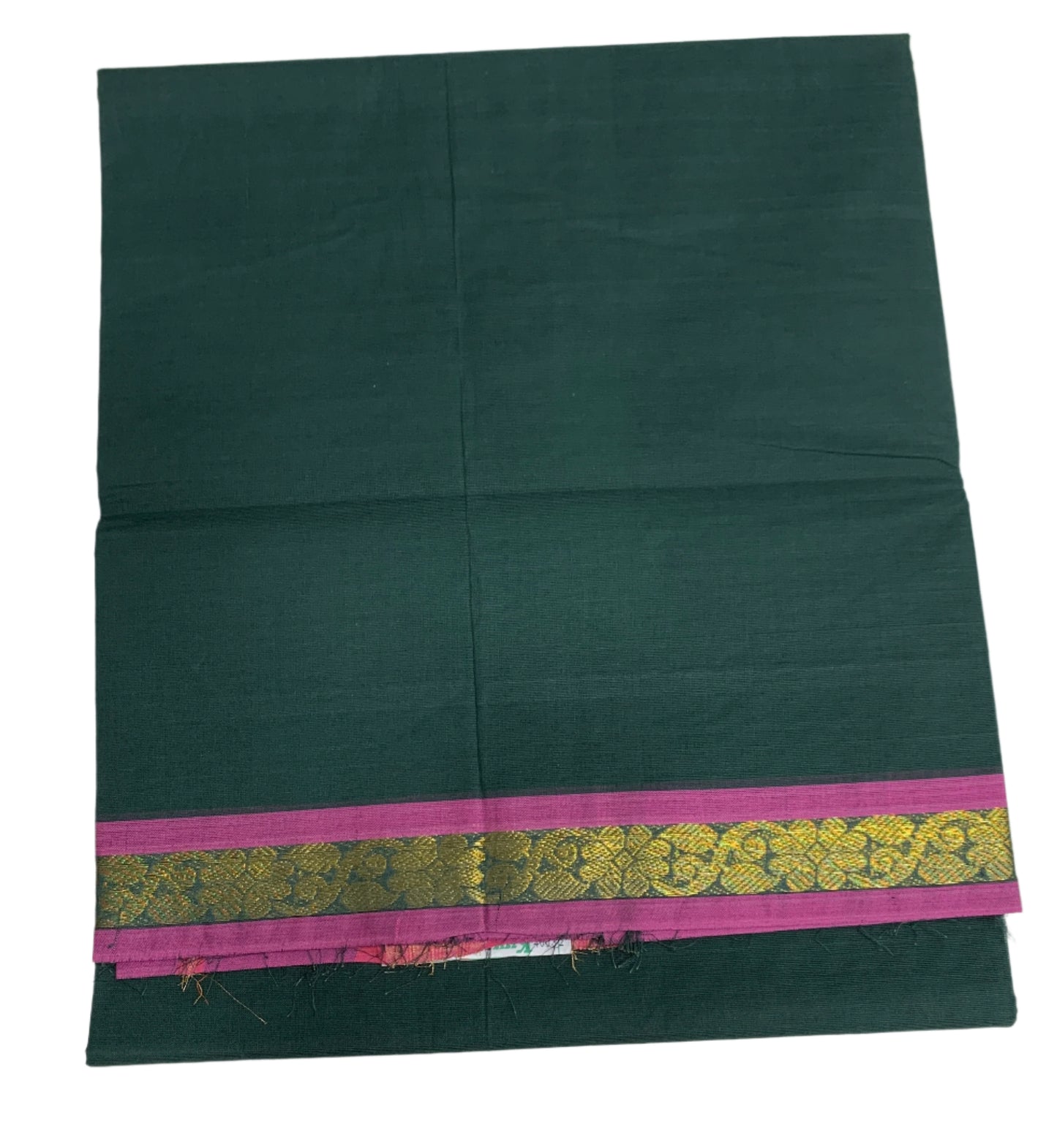 Chettinad Cotton Saree Dark Green Colour with Pink Border