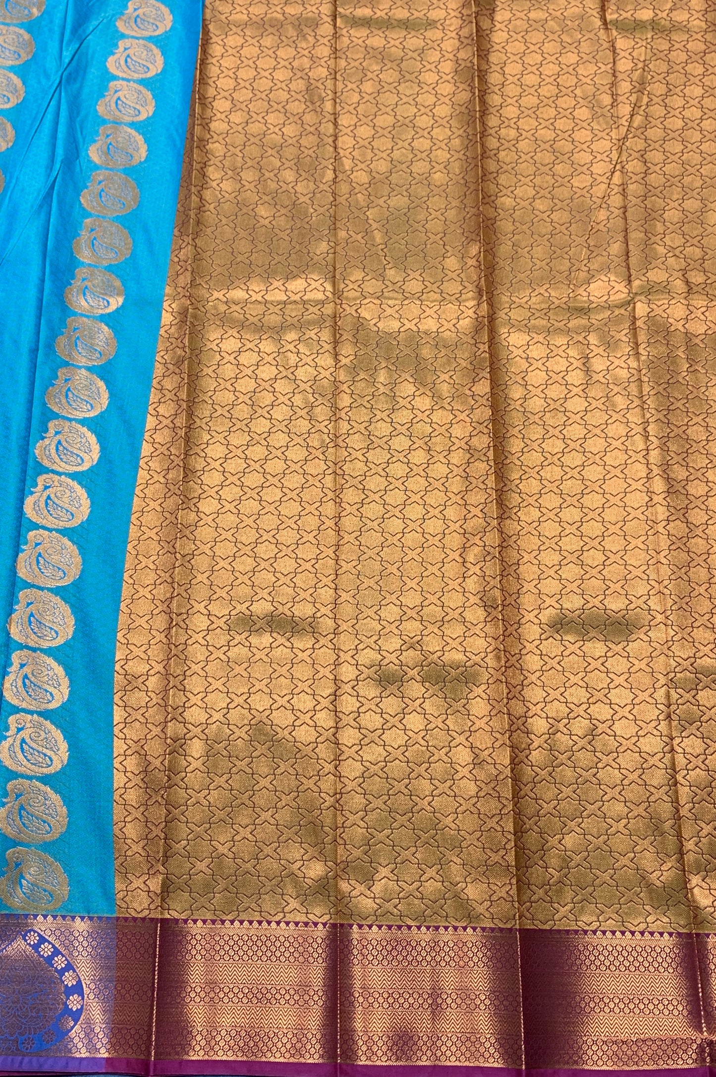 Vegan Silk Saree Sapphire Colour Saree with Copper and Maroon Border