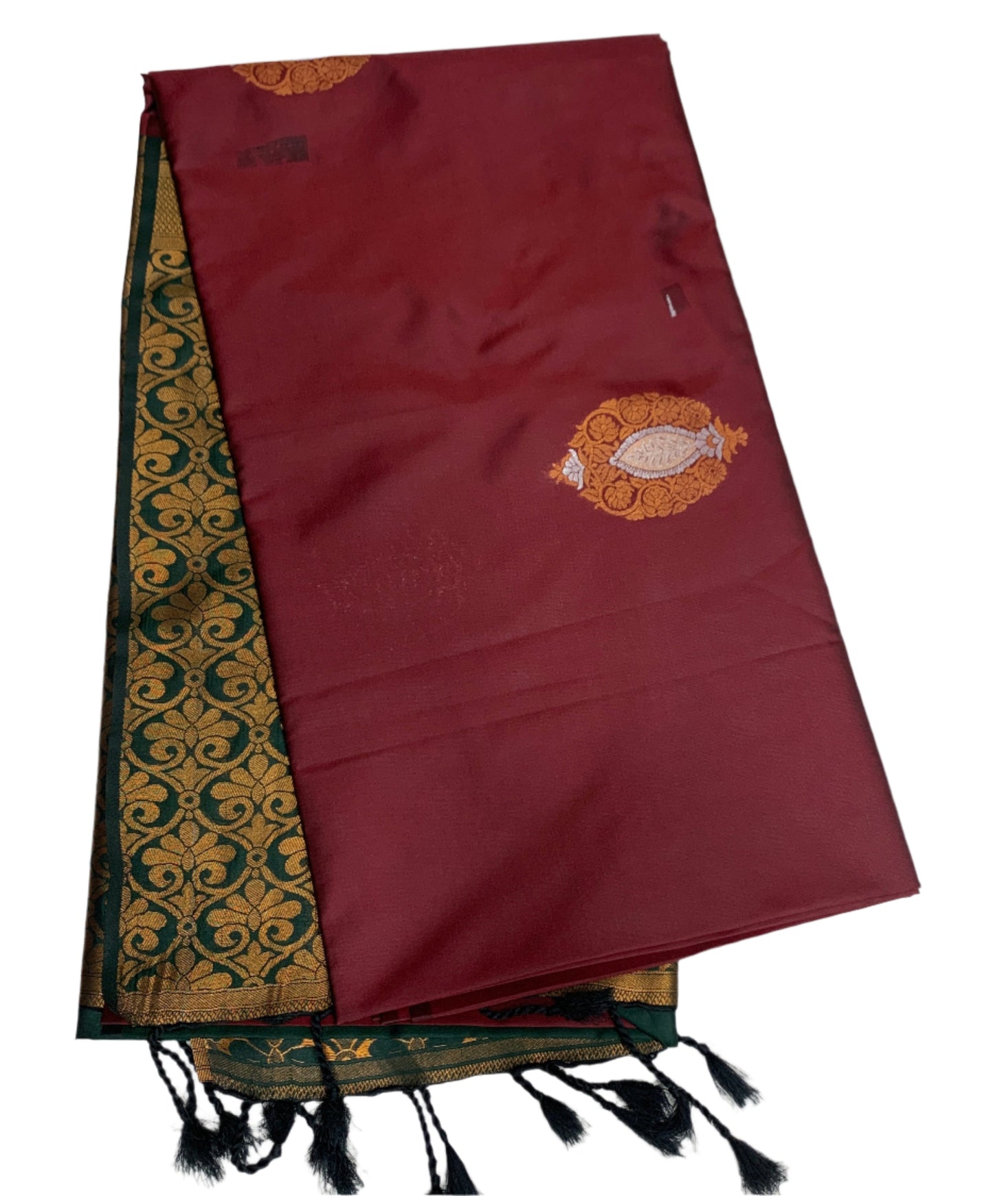 Soft Vegan Silk Saree Brown Colour with Border less