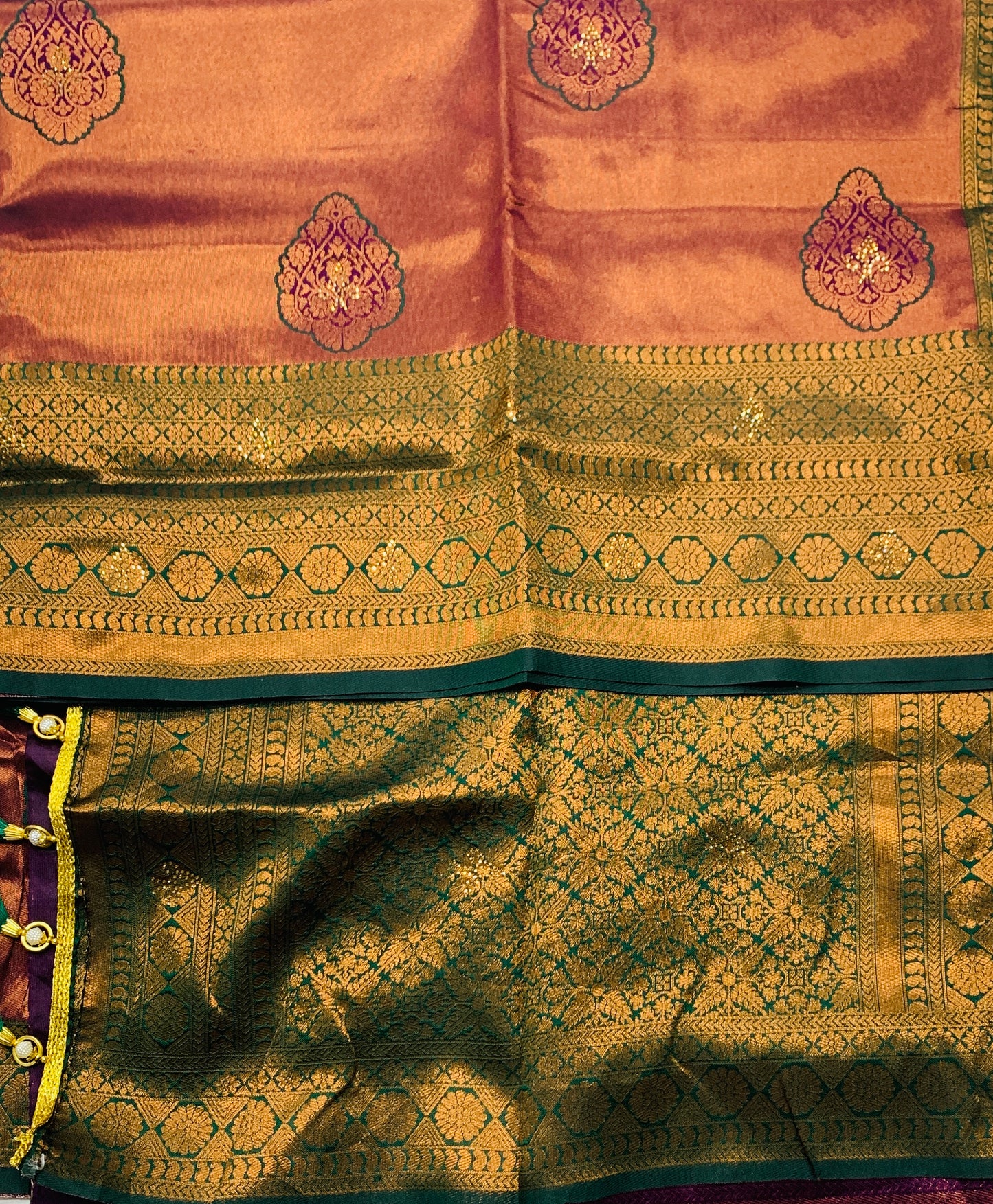 Art Silk Saree Brown Shade with Green Border