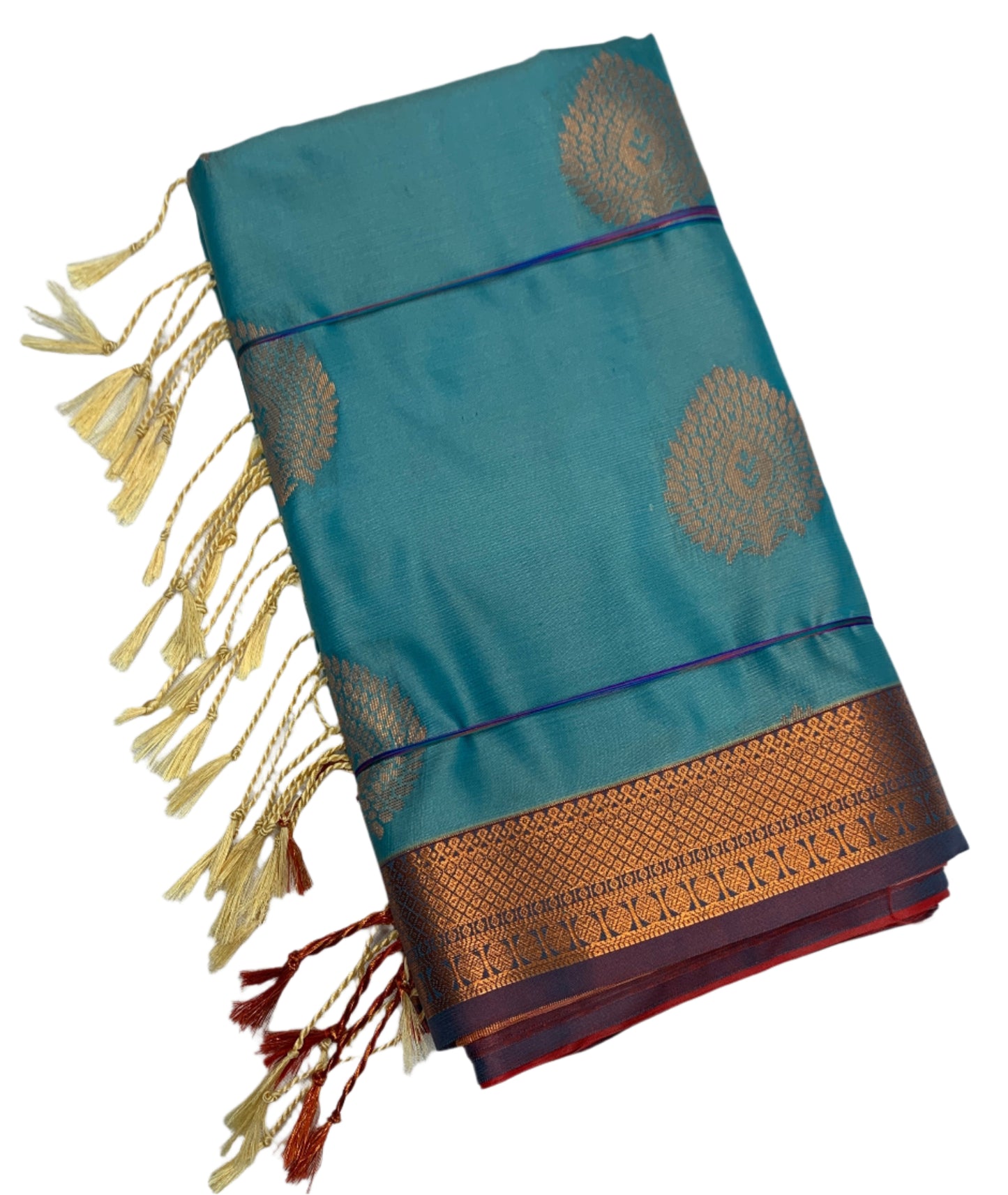 Soft Vegan Silk Saree Sky Blue Colour with Copper Border