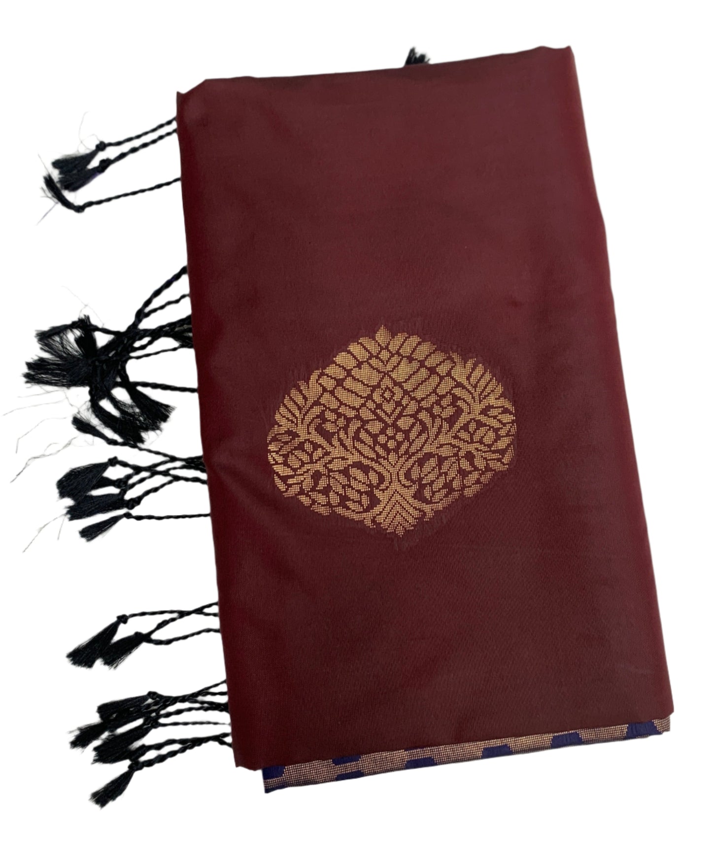Soft Vegan Silk Saree Brown Colour with Border less