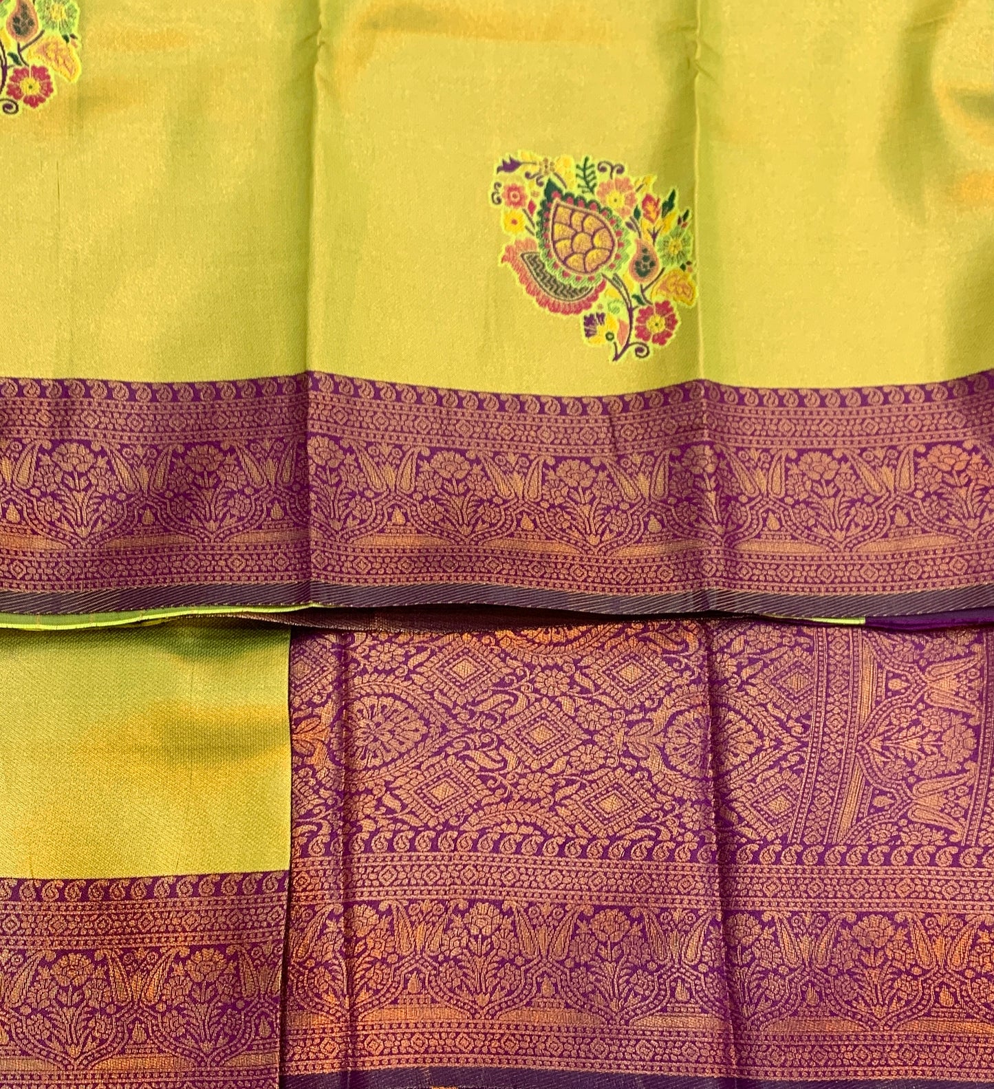 Fancy Tissue Saree Lime Green Colour with Magenta Border