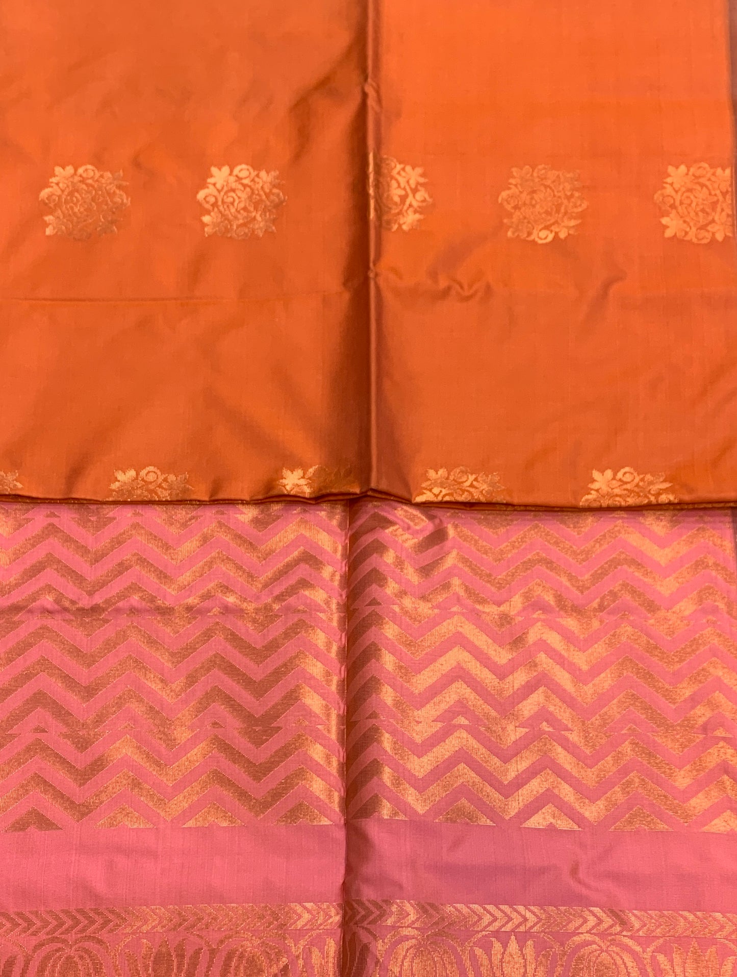 Soft Vegan Silk Saree Orange Colour with Border less