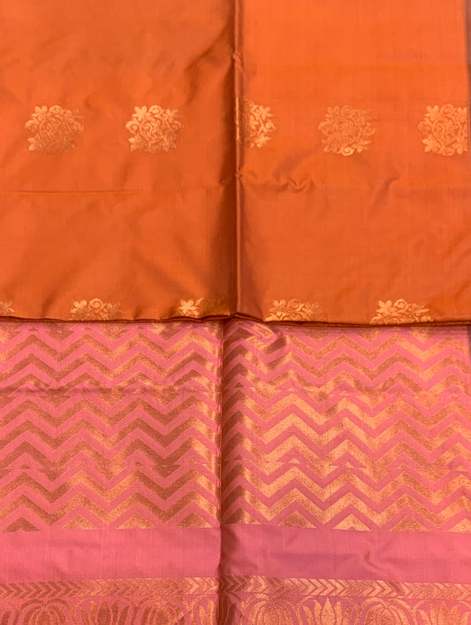 Soft Vegan Silk Saree Orange Colour with Border less