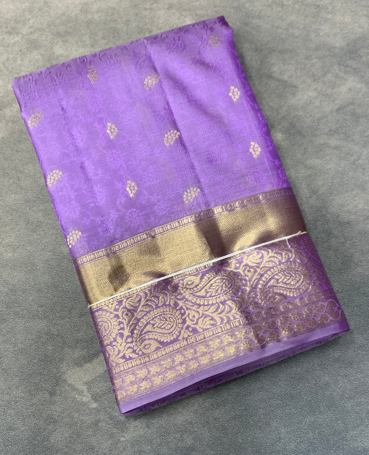 Pure Kanchipuram Silk Saree Lavender Colour with Self Colour Gold Zari Border