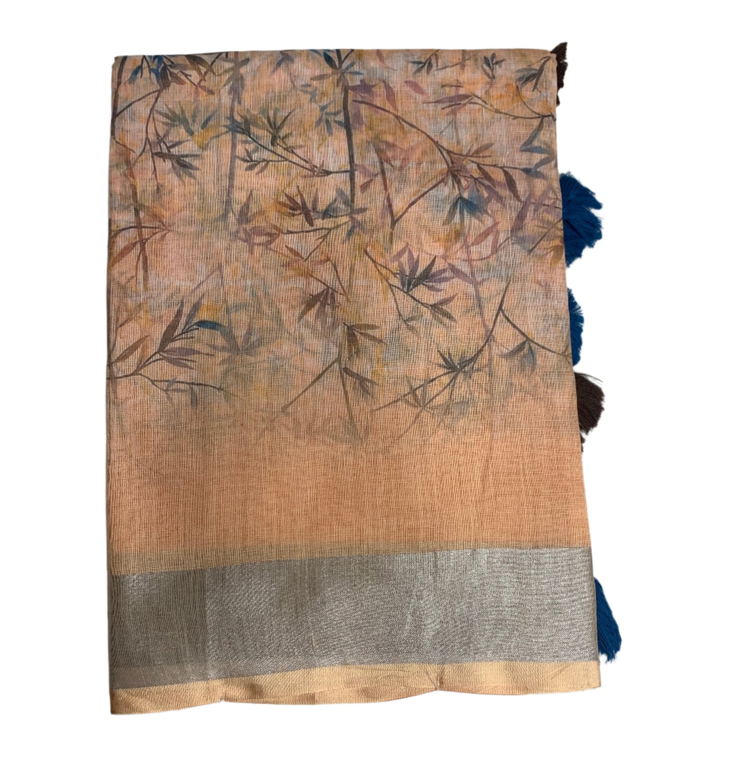 Jute Cotton Saree Light Peach Shade with Thread Border
