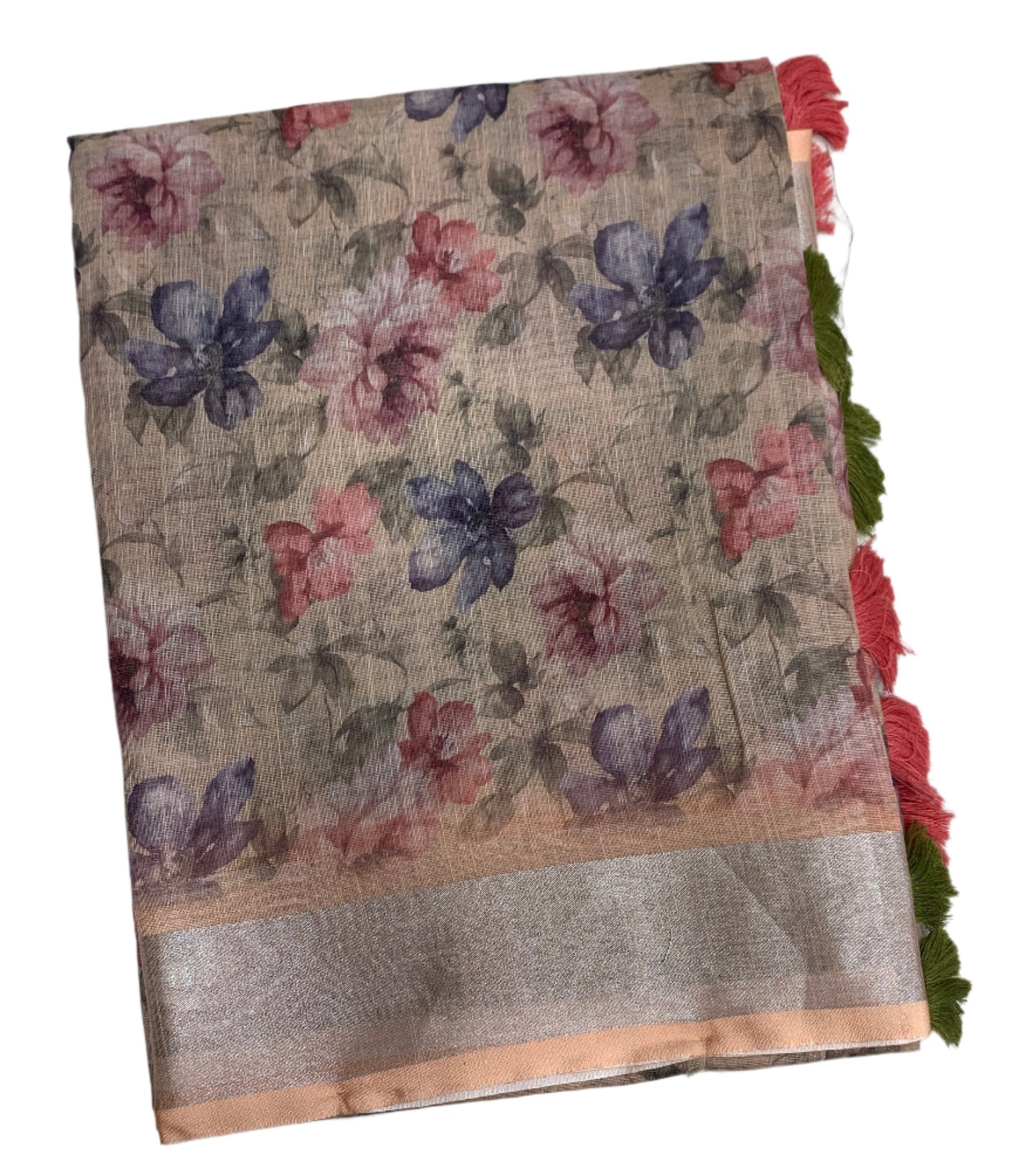 Jute Cotton Saree Light Peach Shade with Thread Border