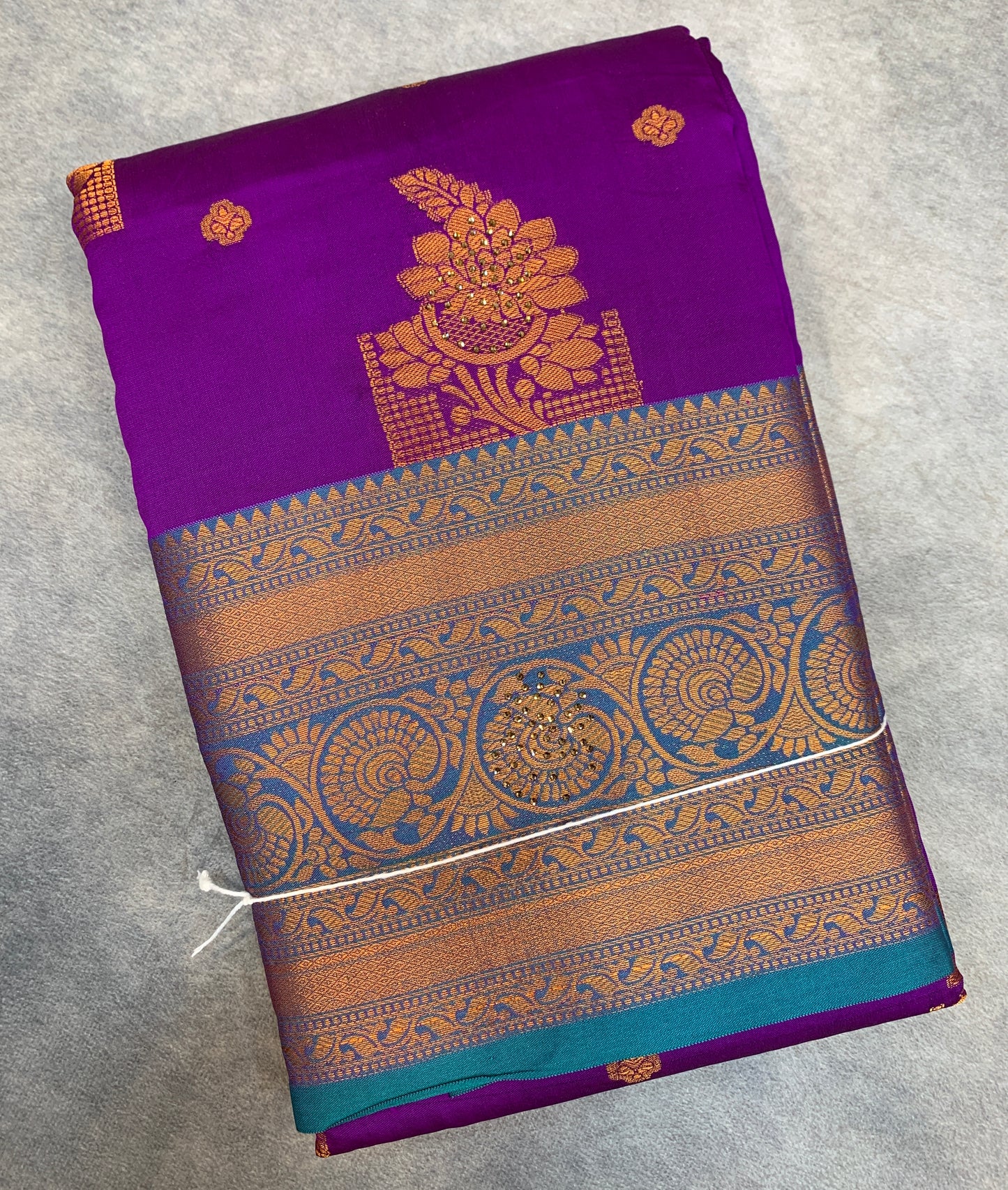 Soft Silk Casual Saree Purple Colour with Rama Green and Golden Colour Border