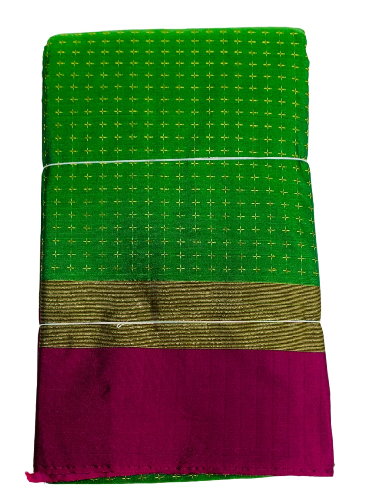 Arani Silk Saree Apple Green Colour with Pink and Golden Border