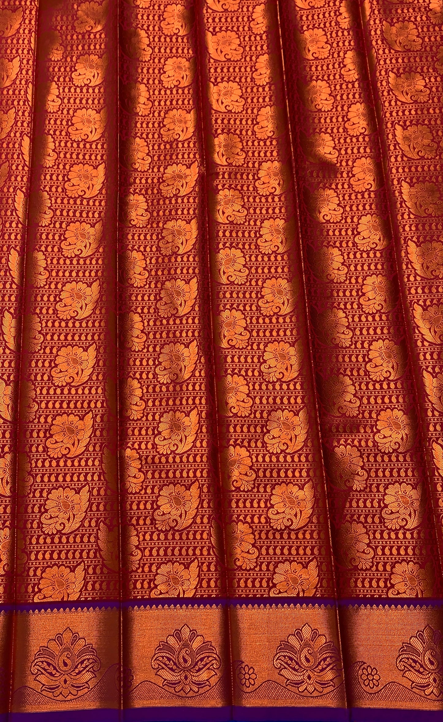 Vegan Silk Saree Maroon Colour with Copper and Purple Border