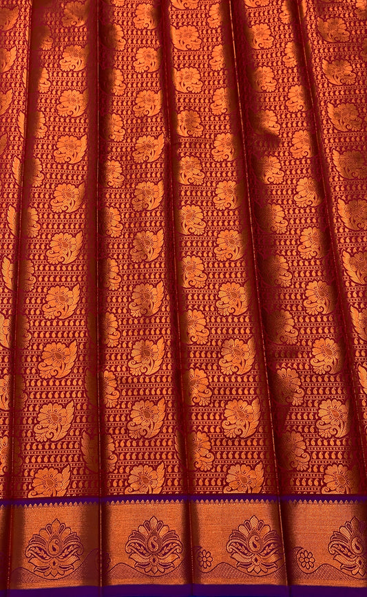Vegan Silk Saree Maroon Colour with Copper and Purple Border