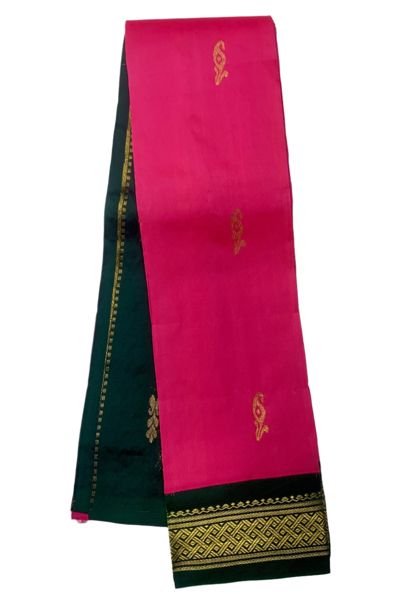 Semi Silk Saree Pink Colour with Green and Gold Zari Border