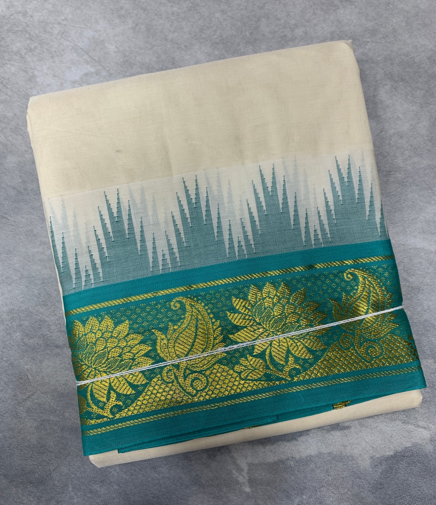 Korvai Cotton Dhoti Half White Colour Green and Blue Border
