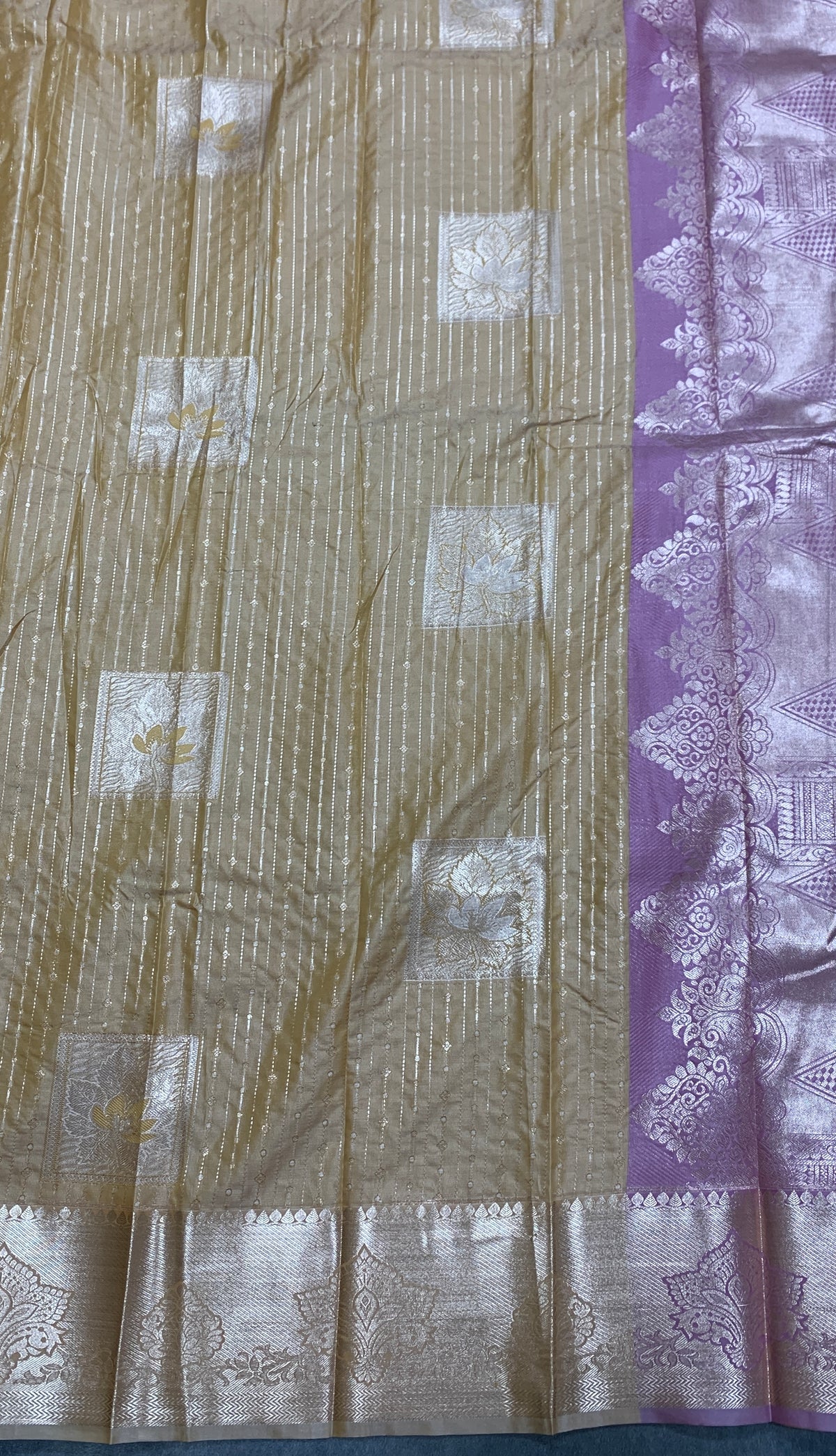 Soft Silk Casual Saree Antique Gold with Sliver Zari Border