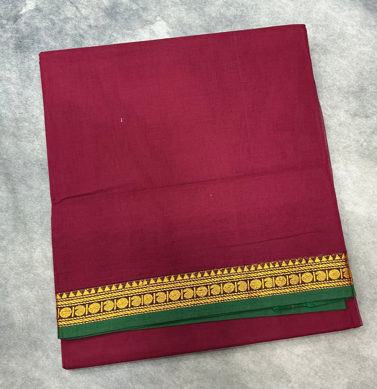 Chettinad Cotton Saree Maroon Colour with Green Colour with Thread Work Border