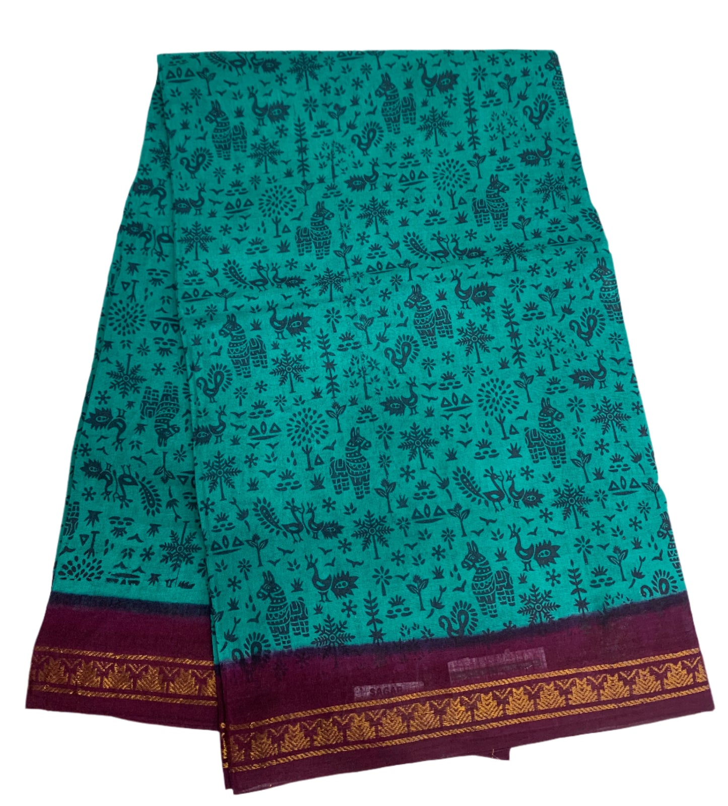 Chettinad Sungudi Cotton Rama Green Colour with Magenta Border