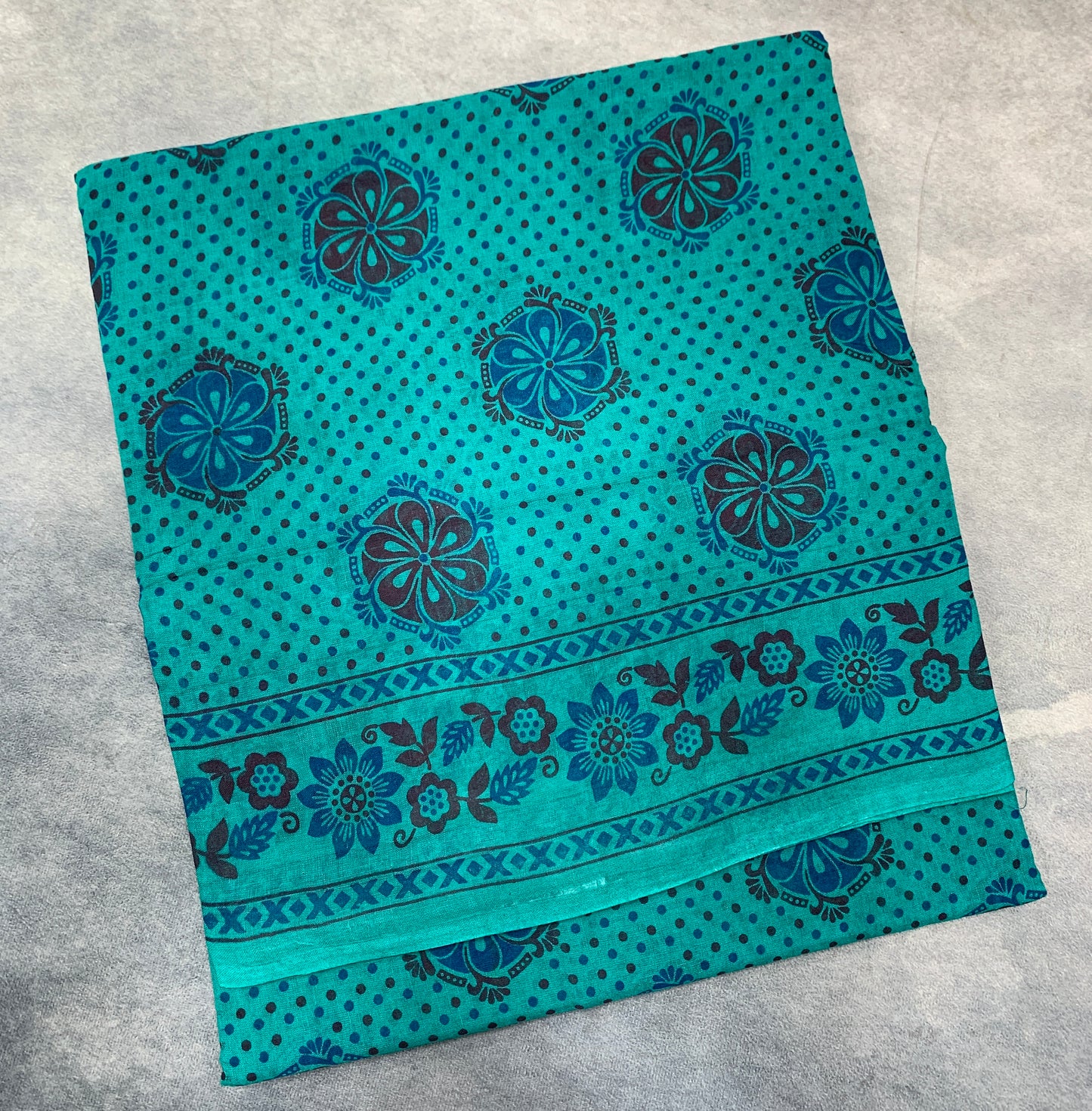 Chettinad Sungudi Cotton Rama Green Colour with Floral Design Border