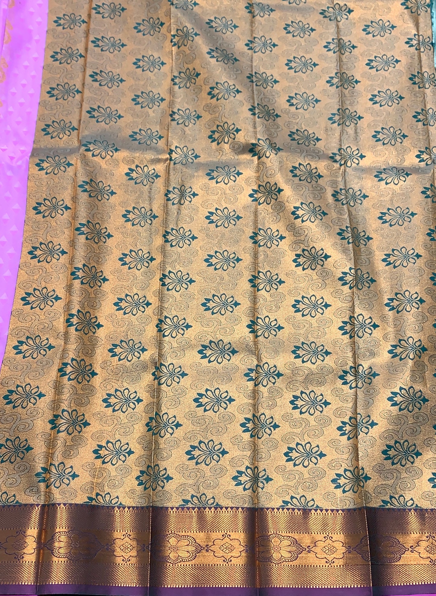 Vegan Silk Saree Baby Pink Colour Saree with Copper Border