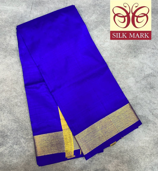 4 Mulam Silk Pooja Towel Ink Blue Colour with Zari Border
