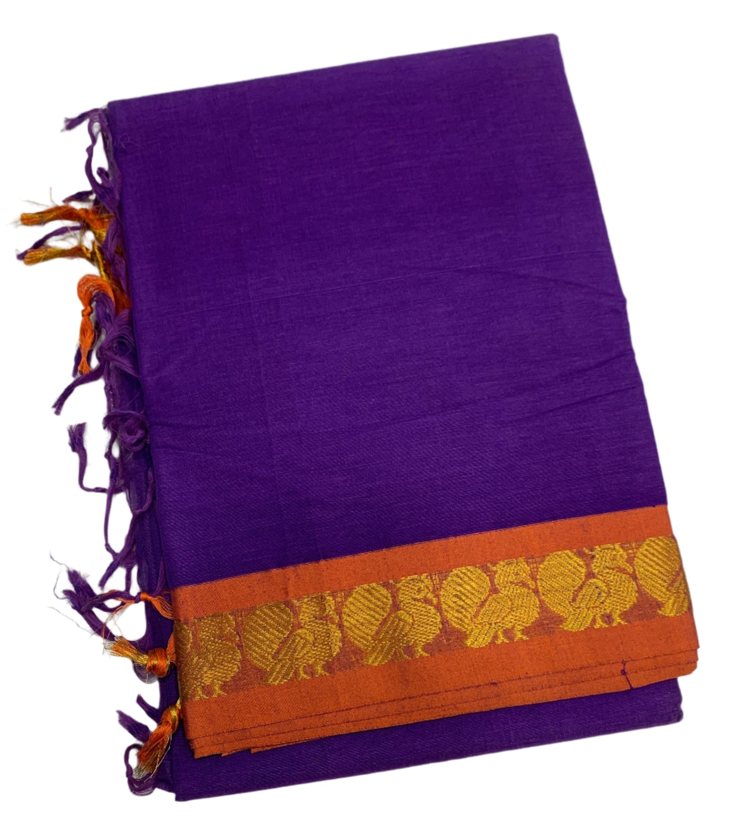 Chettinad Cotton Saree Violet Colour with Orange Border