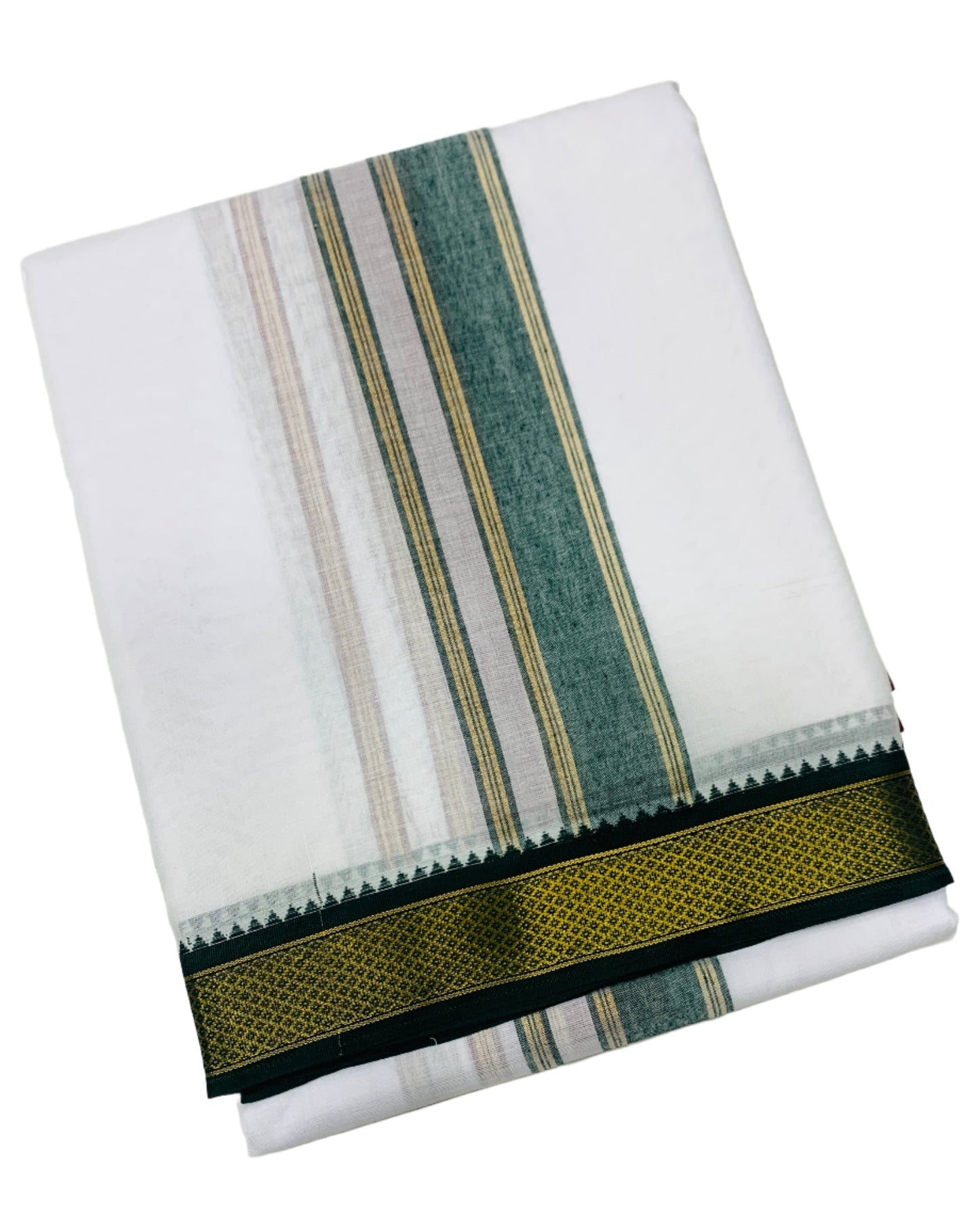 10X6 Cotton Dhoti White Colour with Green and Maroon Border