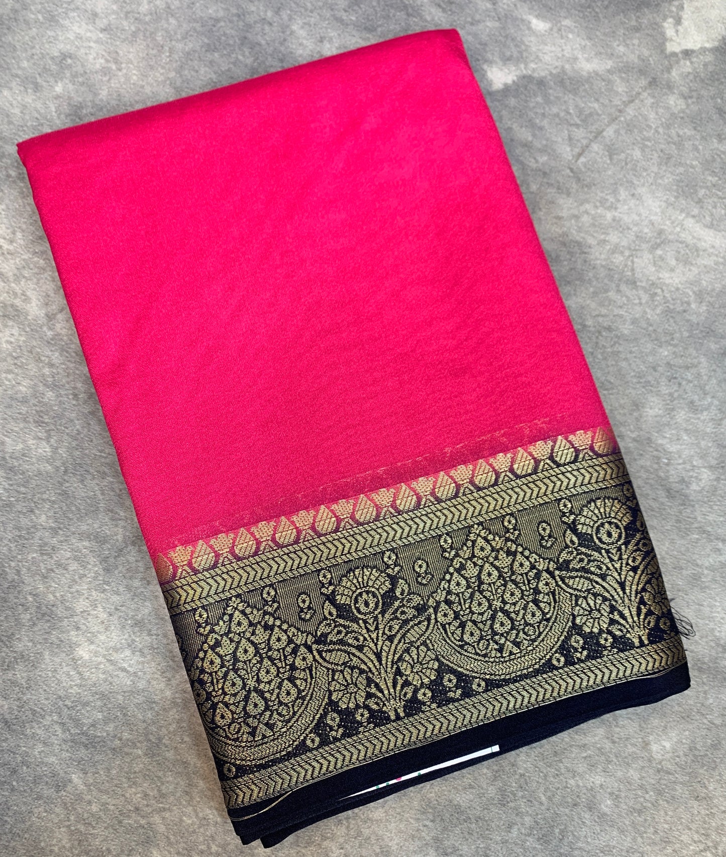 Crepe Saree Baby Pink Colour with Navy Blue Border