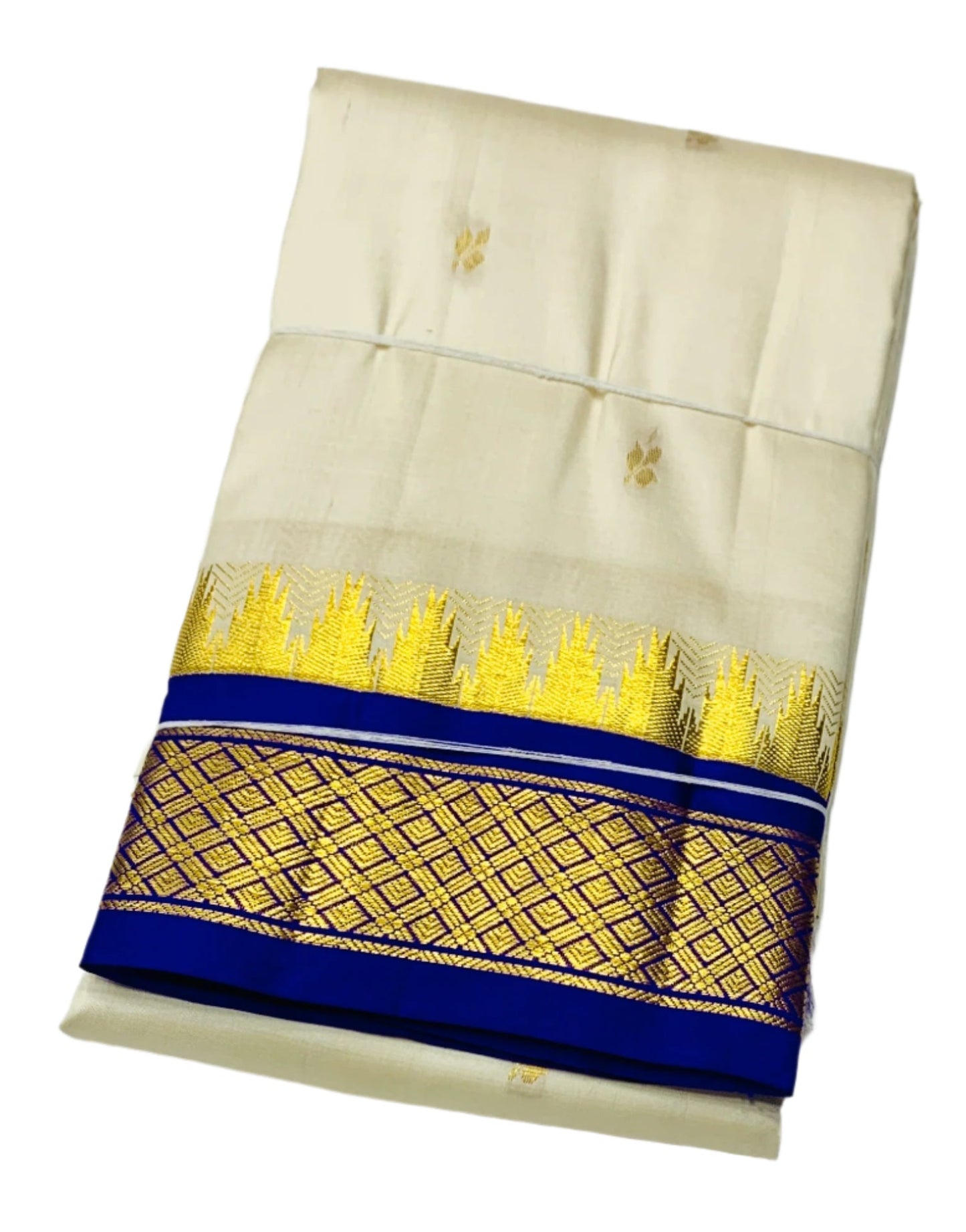 Pure Kanchipuram Silk Saree White Colour with Blue Border