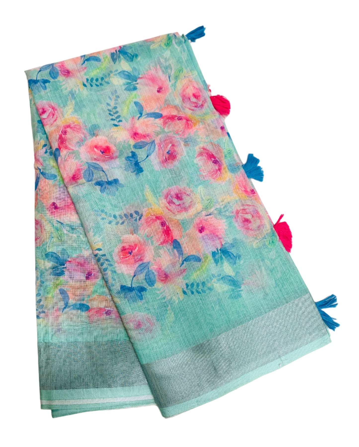 Jute Cotton Saree Mint Green Shade with Thread Border