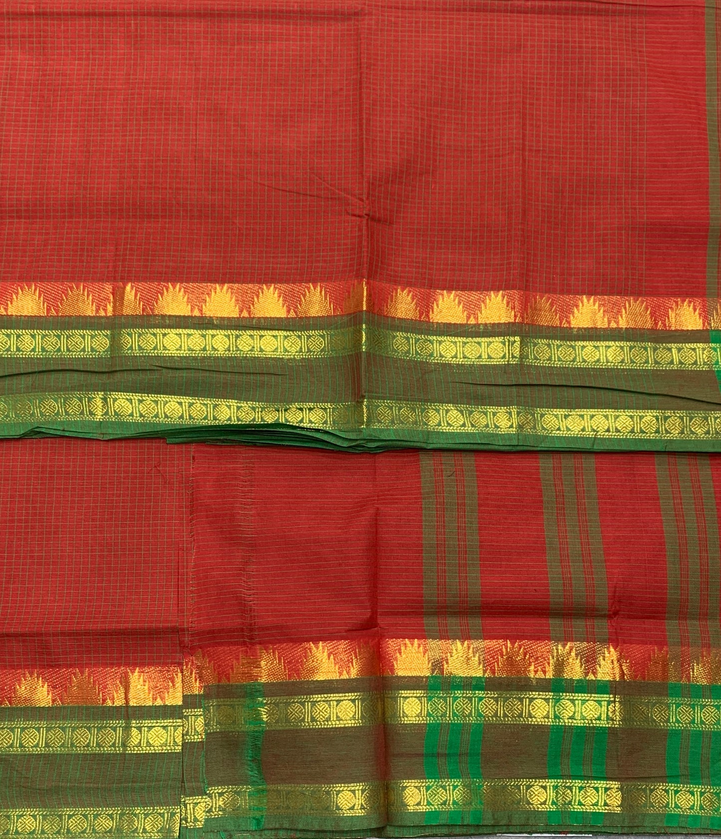Chettinad Cotton Saree Red Colour with Rettai Pettu Border