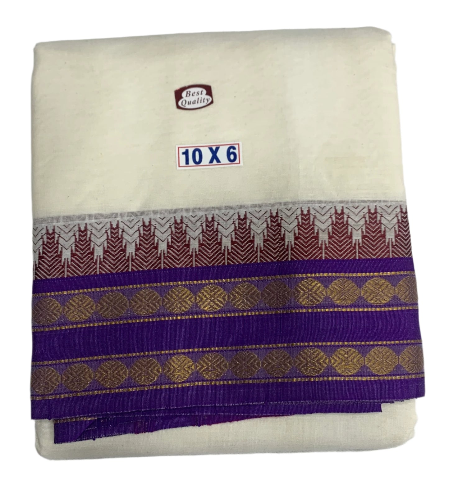10X6 Cotton Unbleached Dhoti with Violet Border