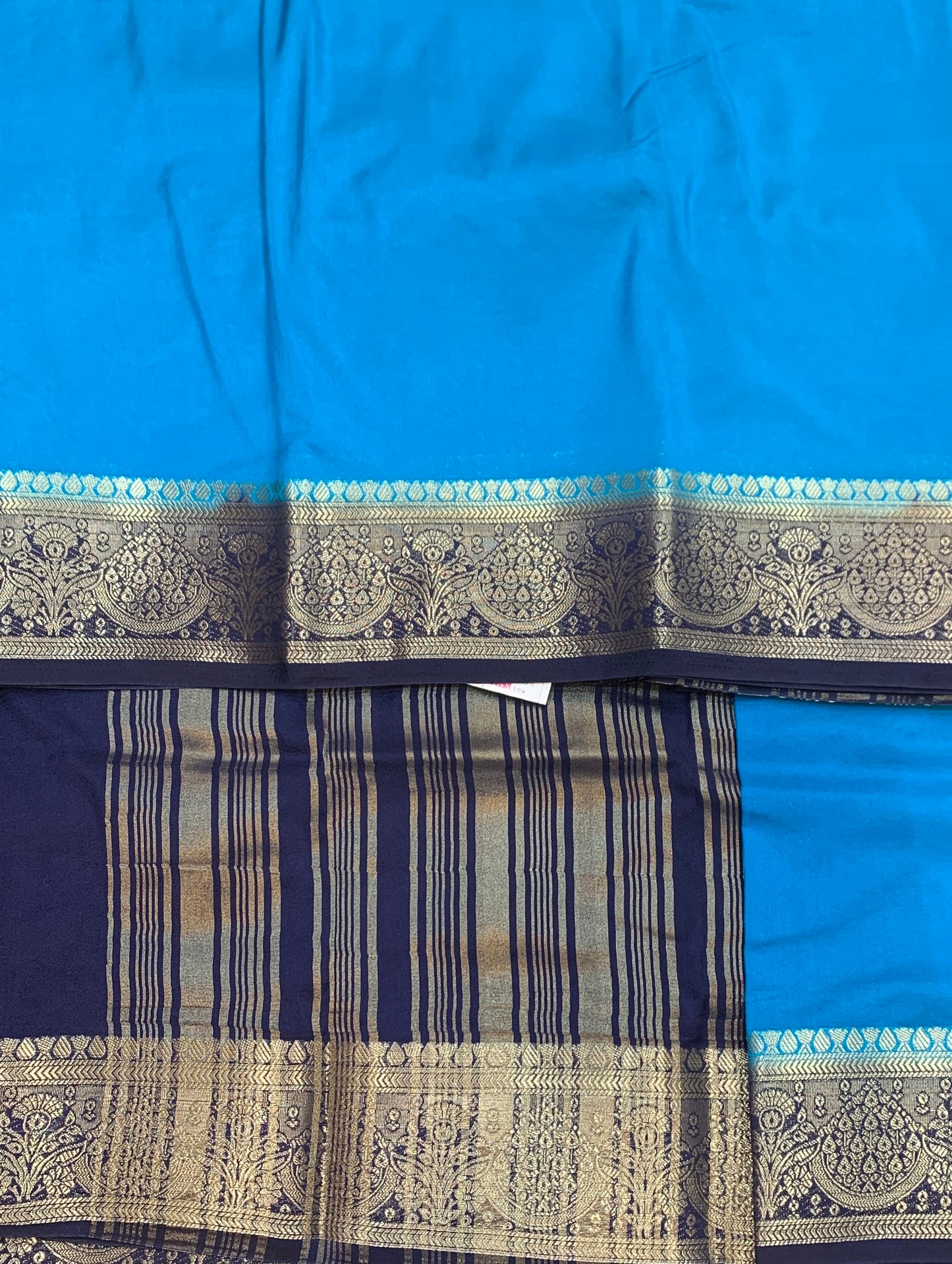 Crepe Saree Sky Blue Colour with Navy Blue Border