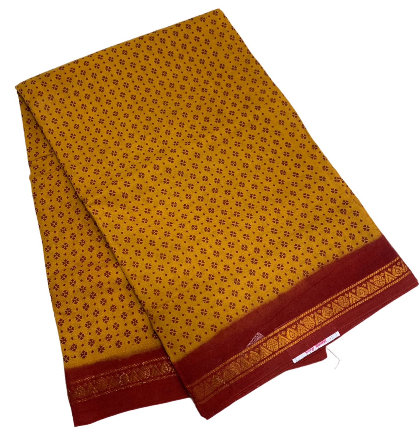 9 yards Cotton Saree Mustard Colour with Maroon Border