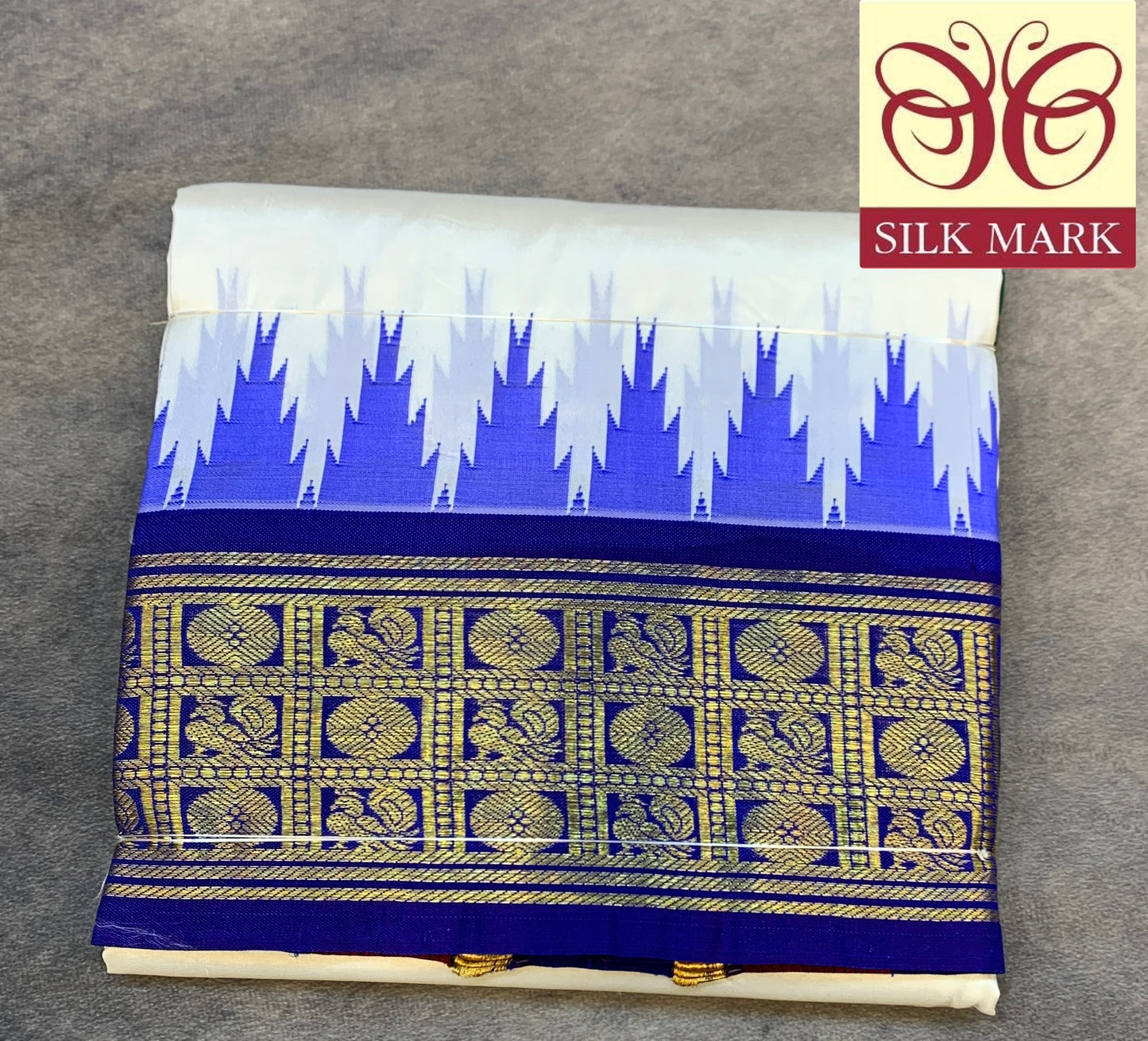 6 Mulam Silk Pooja Towel White Colour with Ganga Jamuna Korvai Border( Pre Order Available)