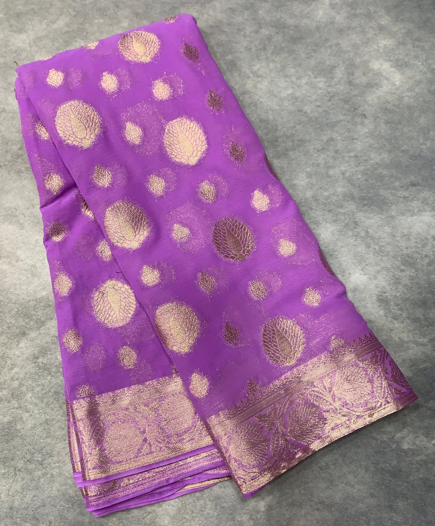 Georgette Saree Lavender Colour with Sliver Floral Design Border