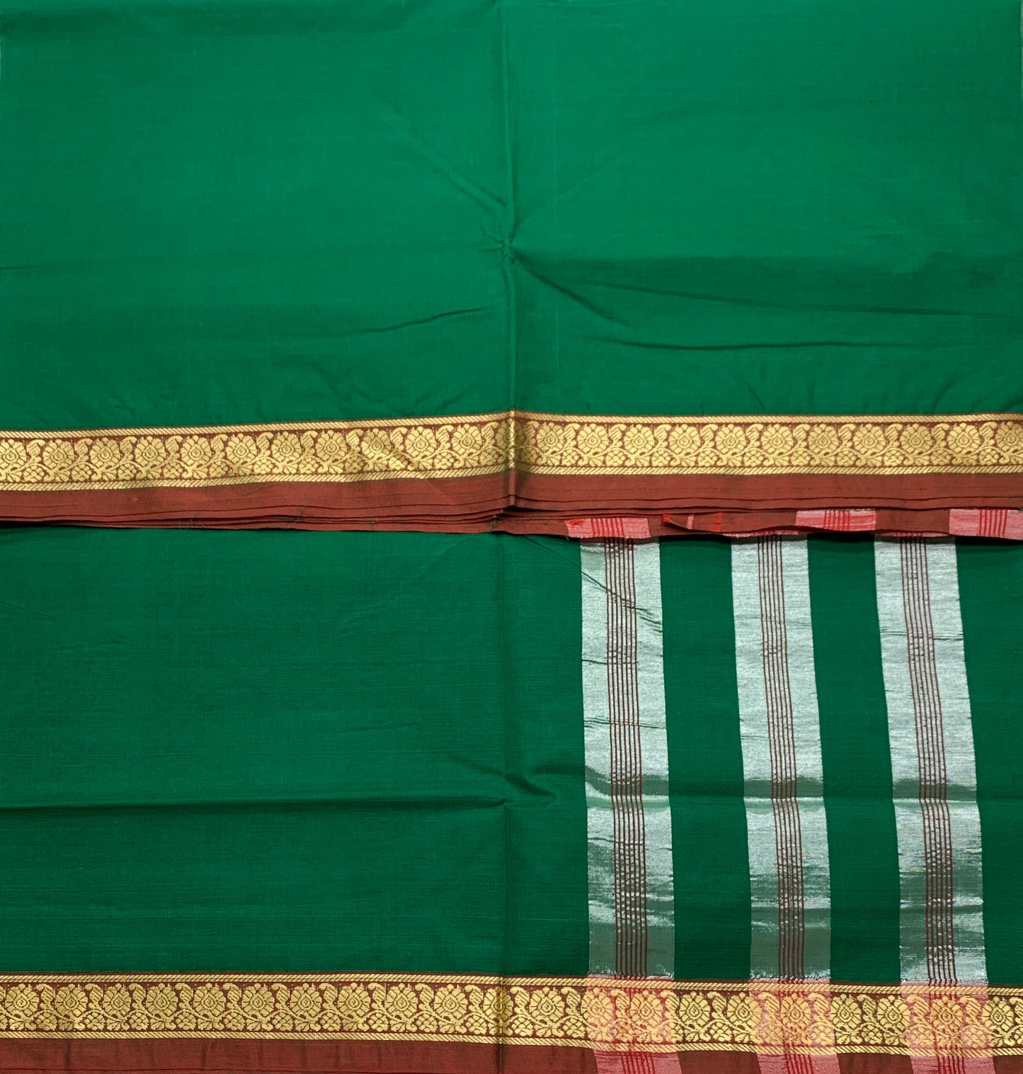 Chettinad Cotton Saree Green Colour with Maroon Border