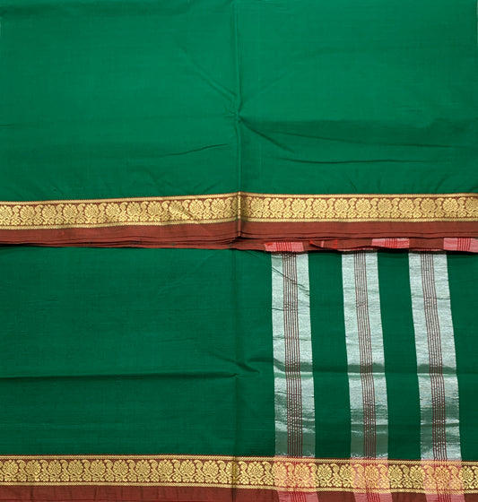 Chettinad Cotton Saree Green Colour with Maroon Border