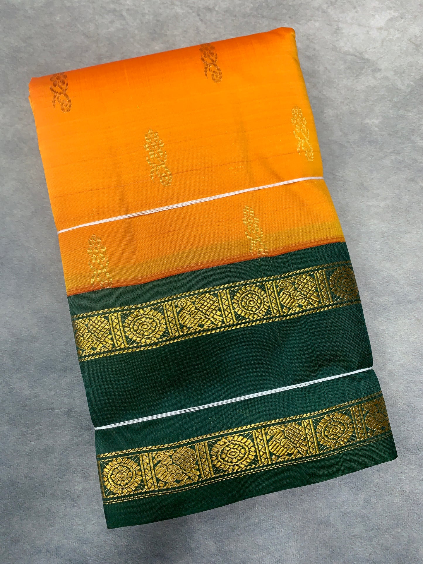Semi Silk Saree Yellow Colour with Rettai Pettu Border-(One Side Border)